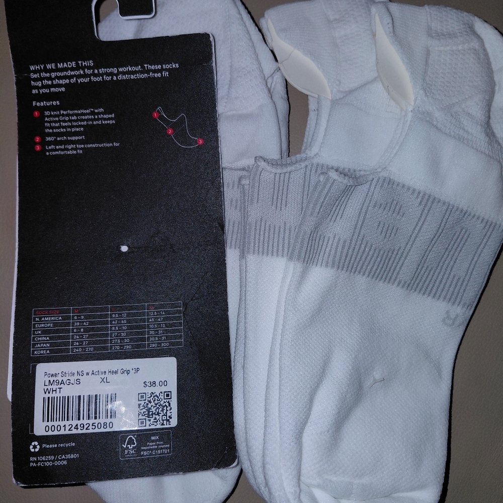 lululemon athletica Power Stride White Socks 3 Pack XL Womans 12.5-14 NWT - Picture 2 of 3